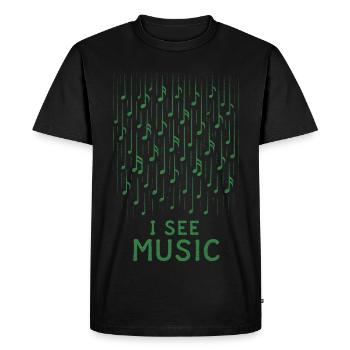 I See Music: Abstract Rain of Notes - Men's Premium Organic T-Shirt - black - Front - Nico (187cm)