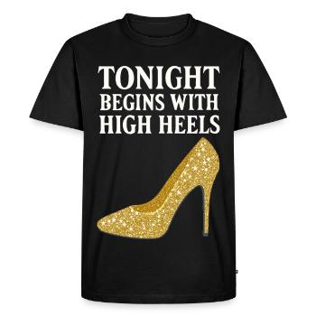 Talons hauts pailletés – Ce soir commence par... - T-shirt Premium bio Homme - noir - Devant - Nico (187cm)