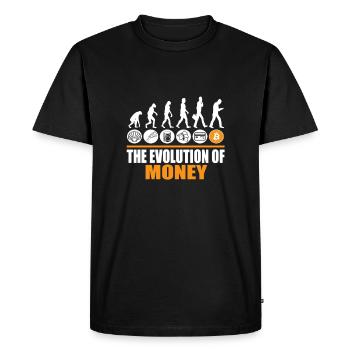 Bitcoin Evolution de l’argent - Drôle de BTC - T-shirt Premium bio Homme - noir - Devant - Nico (187cm)