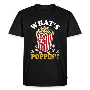 Qu’est-ce qui saute ? Pop-corn frais - croustillant - T-shirt Premium bio Homme - noir - Devant - Nico (187cm)