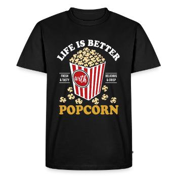 La vie est meilleure avec le maïs soufflé - croustillant et délicieux - T-shirt Premium bio Homme - noir - Devant - Nico (187cm)
