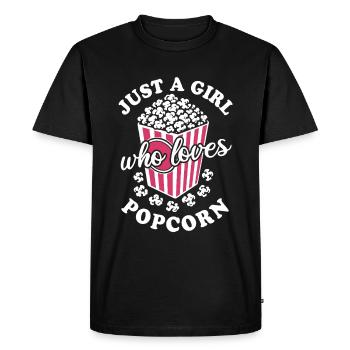 Juste une fille qui aime le pop-corn - croustillant et délicieux - T-shirt Premium bio Homme - noir - Devant - Nico (187cm)