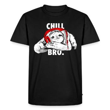 Funny sloth with headphones - Chill Bro - Men's Premium Organic T-Shirt - black - Front - Nico (187cm)