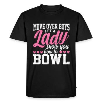 Laissez une dame vous montrer comment jouer au bowling Kegler - T-shirt Premium bio Homme - noir - Devant - Nico (187cm)