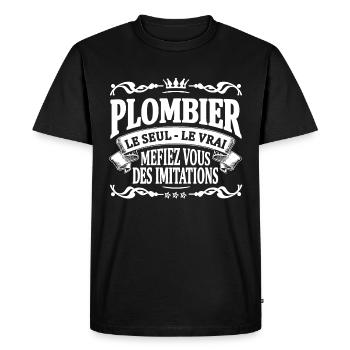 plombier le seul le vrai - T-shirt Premium bio Homme - noir - Devant - Nico (187cm)
