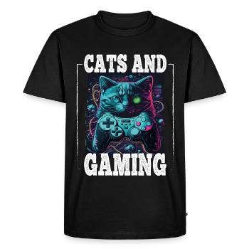 Cats and Gaming Cat Kitten Controller Gaming - Men's Premium Organic T-Shirt - black - Front - Nico (187cm)