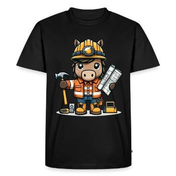 Cute Horse Construction Worker - Men's Premium Organic T-Shirt - black - Front - Nico (187cm)
