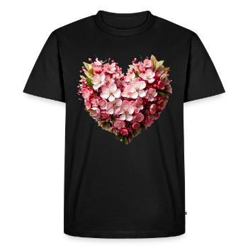fleurs, rose, cœur, sakura, fleur de cerisier, cœur de fleur - T-shirt Premium bio Homme - noir - Devant - Nico (187cm)