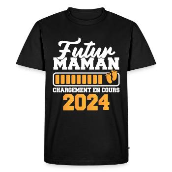 Nouveau Nouvelle Naissance Future Maman 2024 - T-shirt Premium bio Homme - noir - Devant - Nico (187cm)