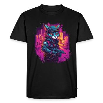 Katze Cyber Cat Katzen Punk - Men's Premium Organic T-Shirt - black - Front - Nico (187cm)