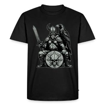 Viking avec épée, bouclier et corbeau - T-shirt Premium bio Homme - noir - Devant - Nico (187cm)