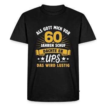 Als Gott mich vor 60 Jahren schuf - Geschenk - Männer Premium Bio T-Shirt - Schwarz - Vorne - Nico (187cm)