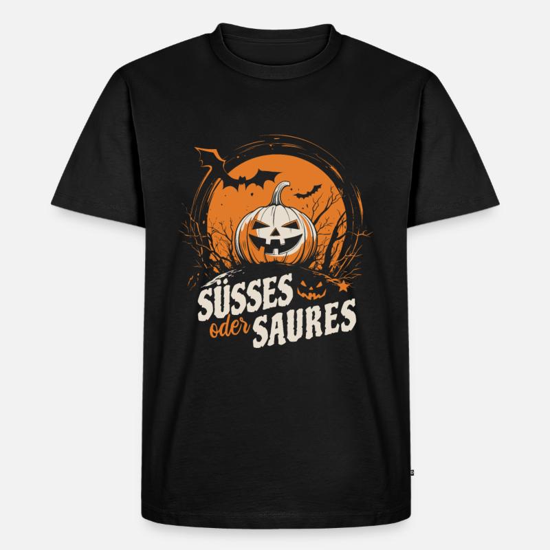 Halloween Kürbis - Süßes oder Saures - Männer Premium Bio T-Shirt - Schwarz