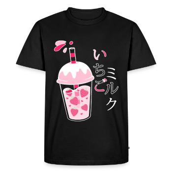 Strawberry Milk, Japanese, Kawaii, Strawberry Milk - Men's Premium Organic T-Shirt - black - Front - Nico (187cm)