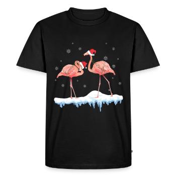 Flamants roses de Noël - T-shirt Premium bio Homme - noir - Devant - Nico (187cm)