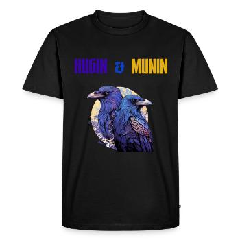 Hugin and Munin, the ravens of Odin with writing - Men's Premium Organic T-Shirt - black - Front - Nico (187cm)