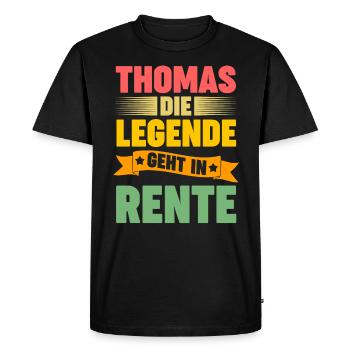 Thomas die Legende geht in Rente - Männer Premium Bio T-Shirt - Schwarz - Vorne - Nico (187cm)