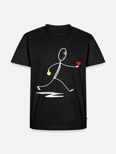 Herz - Herzlich - Strichmännchen - Männer Premium Bio T-Shirt - Schwarz