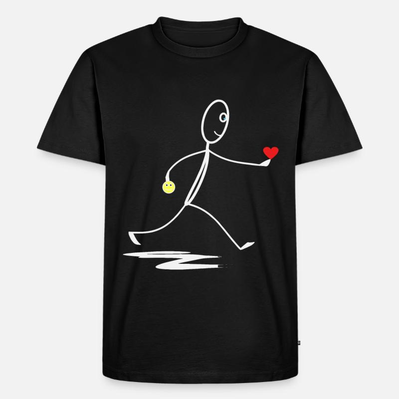 Herz - Herzlich - Strichmännchen - Männer Premium Bio T-Shirt - Schwarz