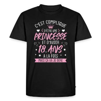 Une princesse et d'avoir 18 ans, Cadeau 18 ans - T-shirt Premium bio Homme - noir - Devant - Nico (187cm)