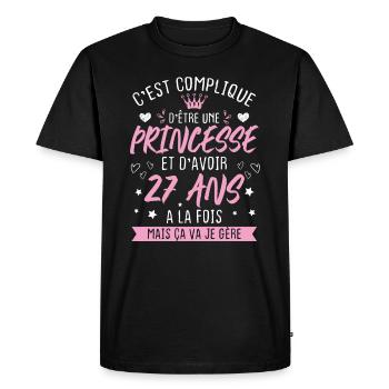 Une princesse et d'avoir 27 ans, Cadeau 27 ans - T-shirt Premium bio Homme - noir - Devant - Nico (187cm)