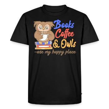 Livres Café Et Hiboux Sont Mon Lieu Heureux - T-shirt Premium bio Homme - noir - Devant - Nico (187cm)