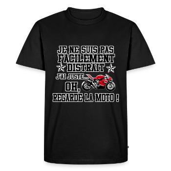 Je ne suis pas facilement distrait MOTO - T-shirt Premium bio Homme - noir - Devant - Nico (187cm)
