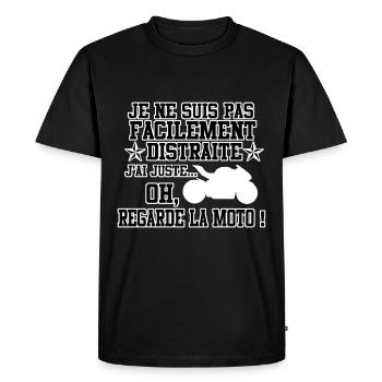Je ne suis pas facilement distraite MOTO - T-shirt Premium bio Homme - noir - Devant - Nico (187cm)