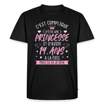 Une princesse et d'avoir 19 ans, Cadeau 19 ans - T-shirt Premium bio Homme - noir - Devant - Nico (187cm)