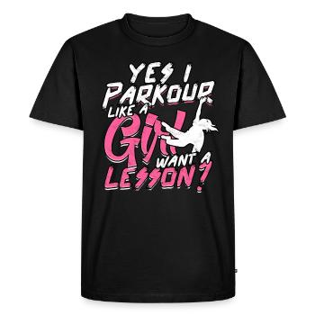 Parkour Girl Freerunning Runner Back Flip Jumping - T-shirt Premium bio Homme - noir - Devant - Nico (187cm)