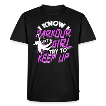 Parkour Girl Freerunning Runner Back Flip Jumping - T-shirt Premium bio Homme - noir - Devant - Nico (187cm)