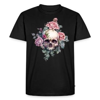 Crâne avec des roses - T-shirt Premium bio Homme - noir - Devant - Nico (187cm)