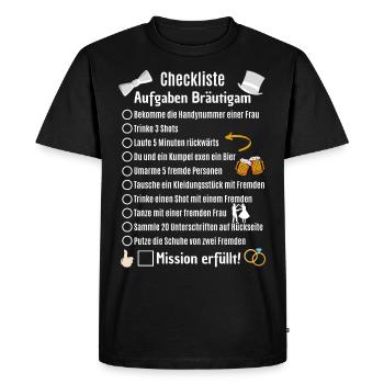 Junggesellenabschied Checkliste Junggeselle - Männer Premium Bio T-Shirt - Schwarz - Vorne - Nico (187cm)