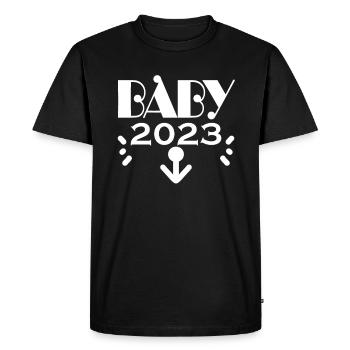 Grossesse Bébé enceinte 2023 - T-shirt Premium bio Homme - noir - Devant - Nico (187cm)