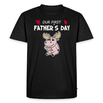 Cadeau de fête des pères - Notre première fête des pères - T-shirt Premium bio Homme - noir - Devant - Nico (187cm)