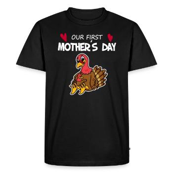 Cadeau de fête des mères - Notre première fête des mères - T-shirt Premium bio Homme - noir - Devant - Nico (187cm)
