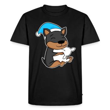 Chien Nain Pinscher avec oreiller et bonnet de couchage - T-shirt Premium bio Homme - noir - Devant - Nico (187cm)