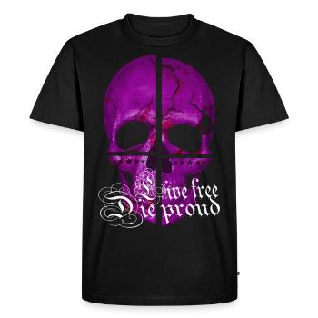 LILA SOTENKOPF - LIVE FREE DIE PROUD (Skull) - Men's Premium Organic T-Shirt - black - Front - Nico (187cm)