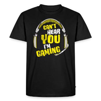 Je ne peux pas t'entendre, je joue - T-shirt Premium bio Homme - noir - Devant - Nico (187cm)