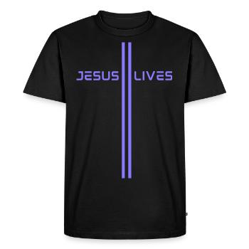 Jesus-Lives, Jesus-Lives, Christian Motivation - Men's Premium Organic T-Shirt - black - Front - Nico (187cm)