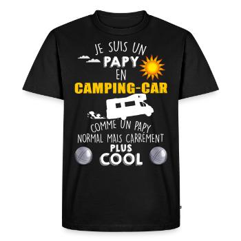 Camping-car soleil pétanque, cadeau papy retraite - T-shirt Premium bio Homme - noir - Devant - Nico (187cm)