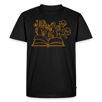 Book with flowers, reading, hobby, bookworm, flowers - Men's Premium Organic T-Shirt - black - Front - Nico (187cm)