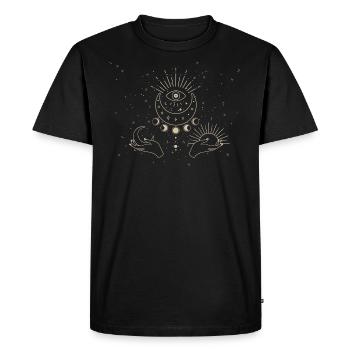Ésotérisme, oeil, étoiles de lune soleil, main, ciel - T-shirt Premium bio Homme - noir - Devant - Nico (187cm)