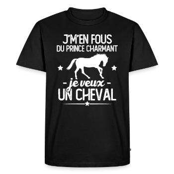 J'm'en fou du prince charmant je veux un cheval - T-shirt Premium bio Homme - noir - Devant - Nico (187cm)