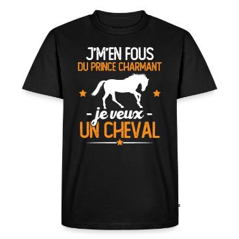 J'm'en fou du prince charmant je veux un cheval - T-shirt Premium bio Homme - noir - Devant - Nico (187cm)