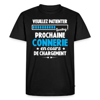 Veuillez patienter Prochaine connerie en cours - T-shirt Premium bio Homme - noir - Devant - Nico (187cm)