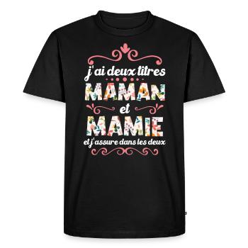 J’ai Deux Titres Maman Et Mamie - T-shirt Premium bio Homme - noir - Devant - Nico (187cm)