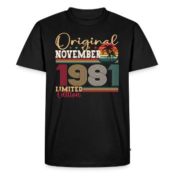 Original November 1981 41st Birthday Gift - Men's Premium Organic T-Shirt - black - Front - Nico (187cm)