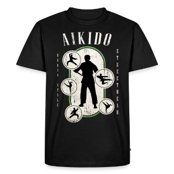 Aïkido Arts Martiaux Arts Martiaux Combattant Vintage Rétro - T-shirt Premium bio Homme - noir - Devant - Nico (187cm)