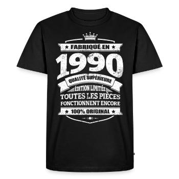 FABRIQUÉ EN 1990 - T-shirt Premium bio Homme - noir - Devant - Nico (187cm)